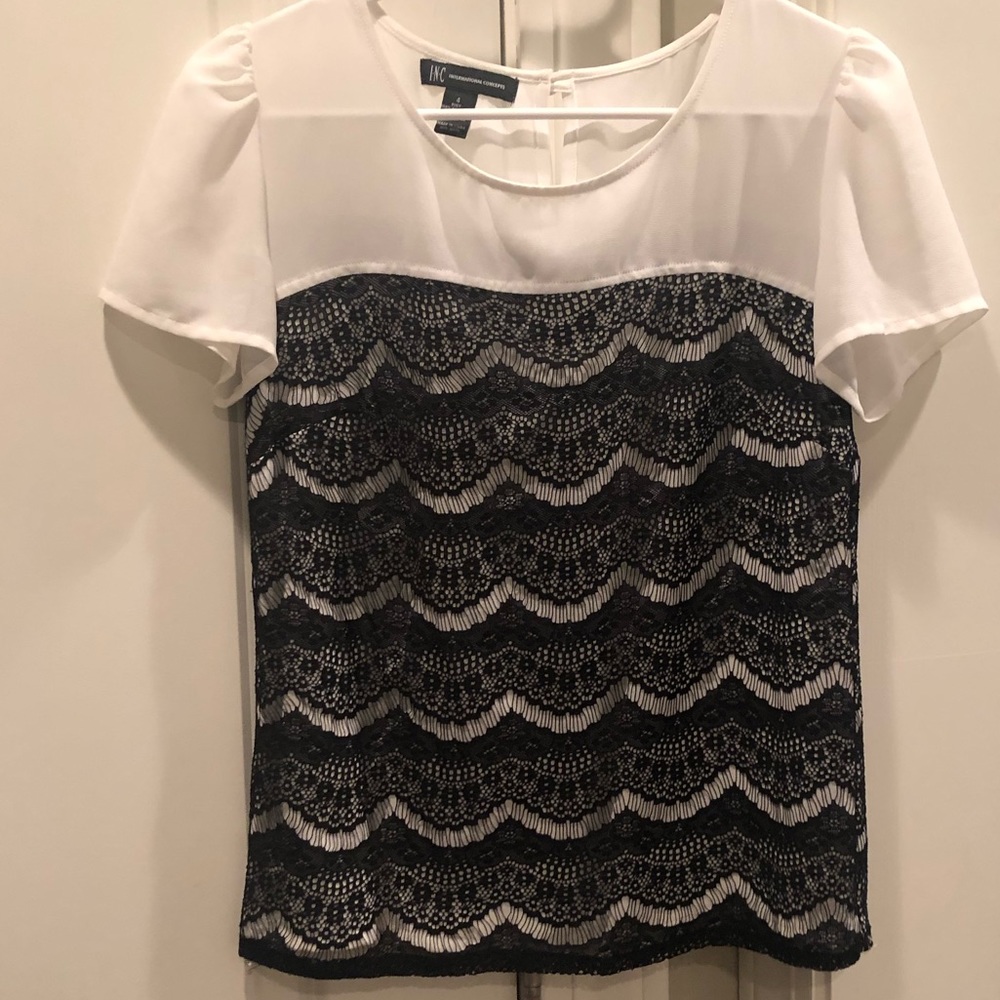 INC black and white blouse